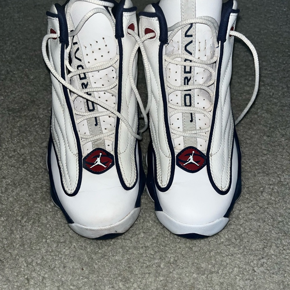 4Y Jordan White and Navy High-Top Sneakers